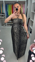 Bergamo Grey Leopard Print Elasticated Bust Maxi Dress