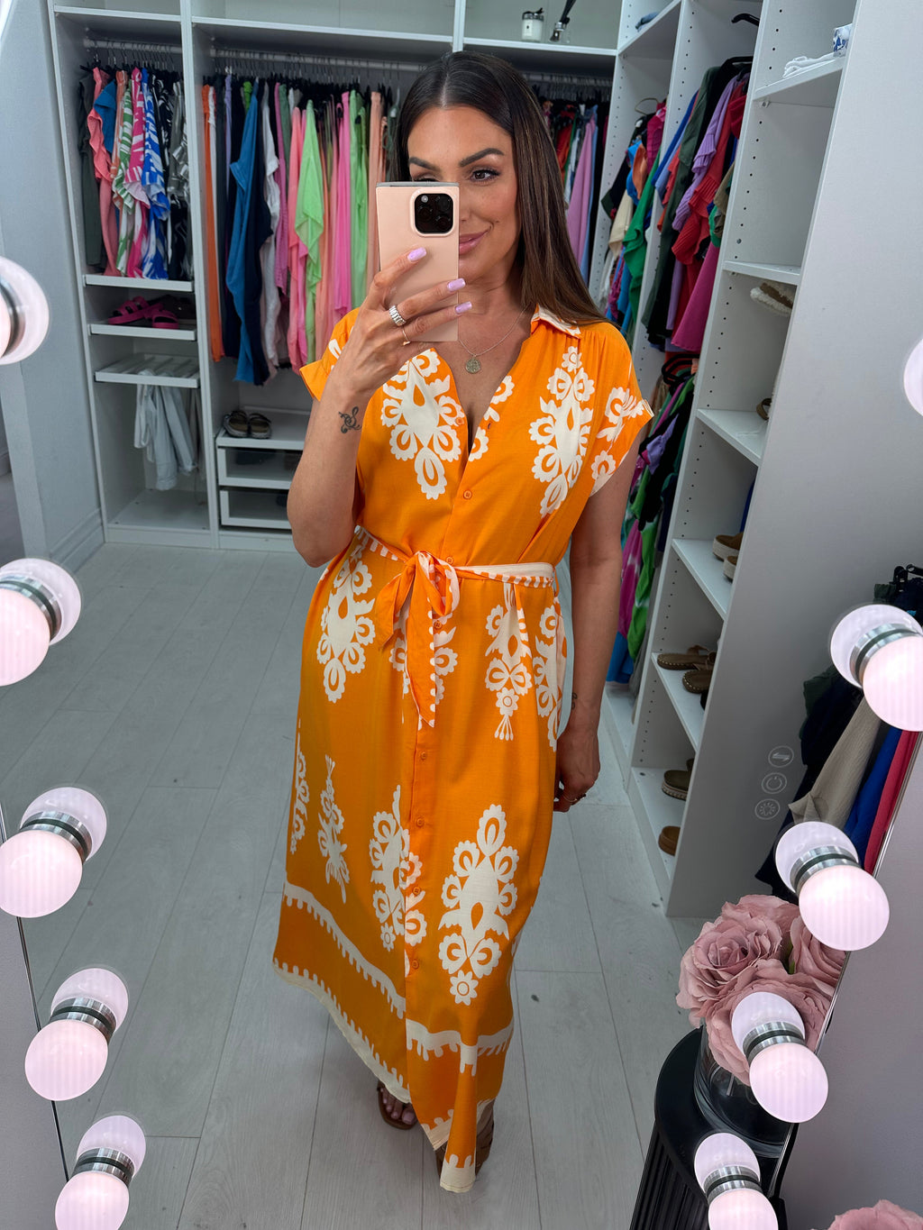 Brielle Mosaic Print Tie Belt Maxi Dress