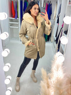 Kimzey Taupe Lush Faux Fur Hooded Coat