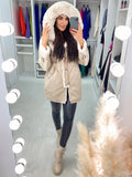 Kimzey Beige Lush Faux Fur Hooded Coat