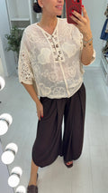 Billie V Neck Crochet Detailed Batwing Top