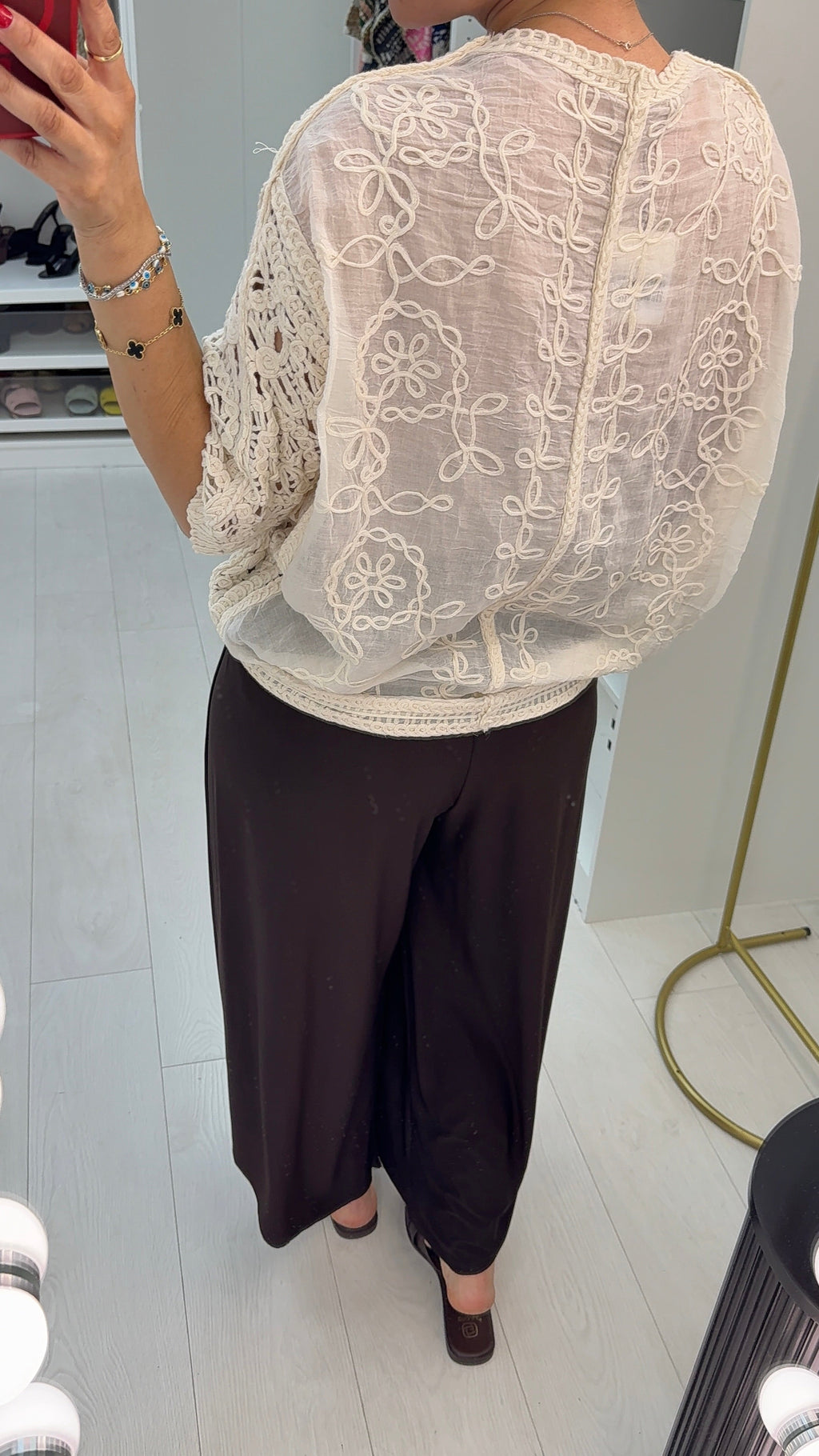 Billie V Neck Crochet Detailed Batwing Top