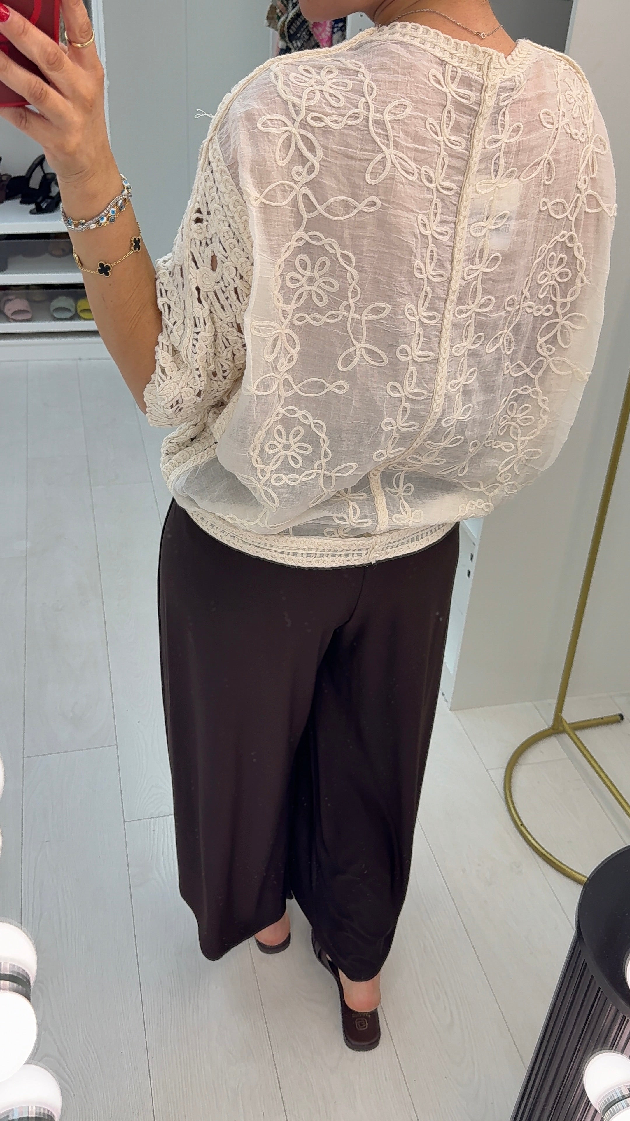 Billie V Neck Crochet Detailed Batwing Top