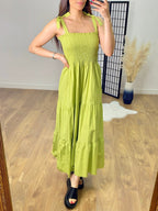 Leonardo Plain Shirred Tiered Hem Maxi Dress