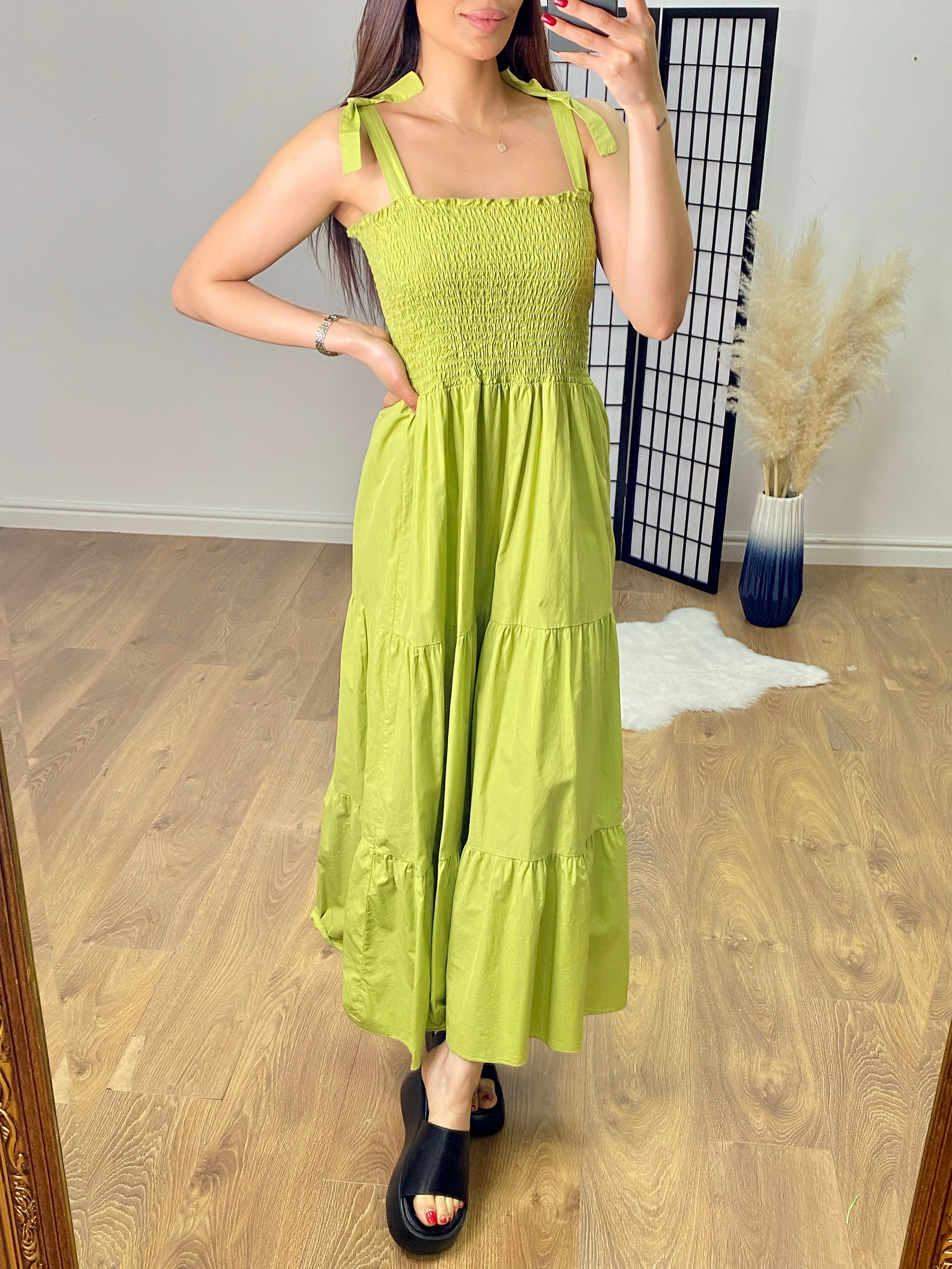 Leonardo Plain Shirred Tiered Hem Maxi Dress