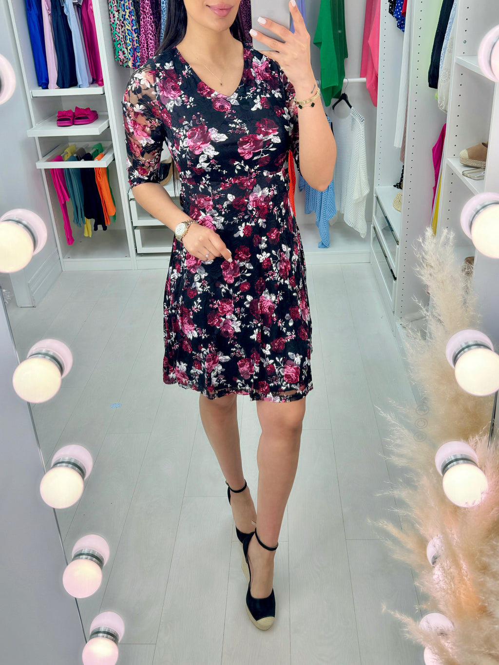 Victoria Lace Detail Floral Print Dress