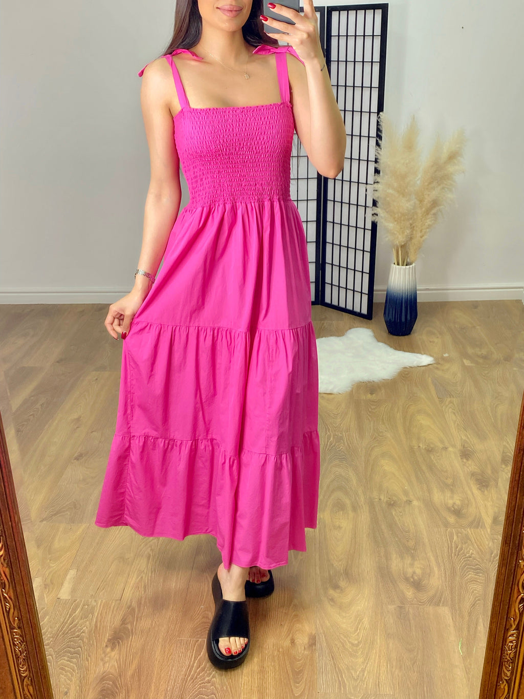 Leonardo Plain Shirred Tiered Hem Maxi Dress