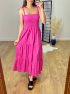 Leonardo Plain Shirred Tiered Hem Maxi Dress