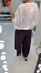 Billie V Neck Crochet Detailed Batwing Top