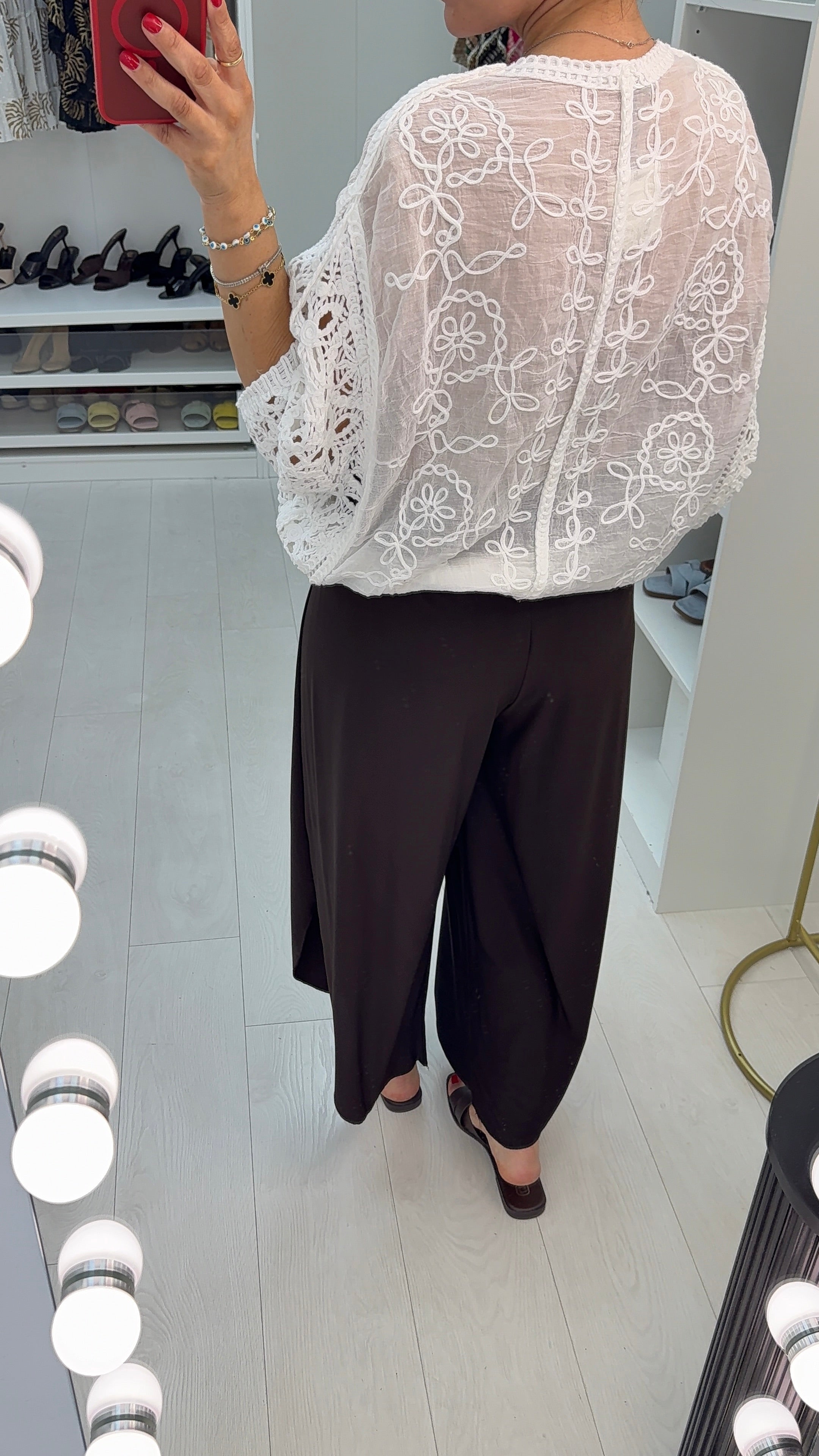 Billie V Neck Crochet Detailed Batwing Top