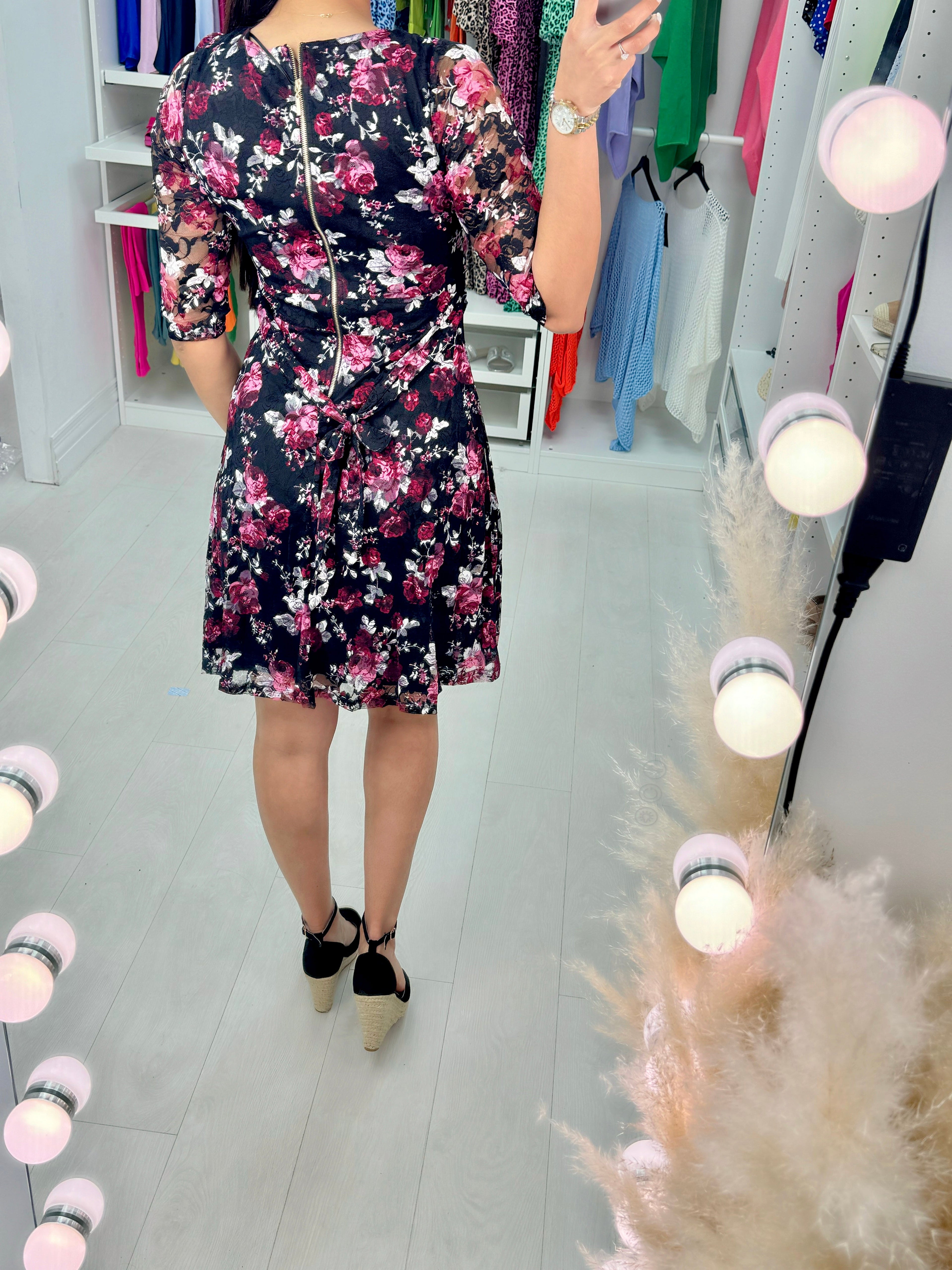 Victoria Lace Detail Floral Print Dress
