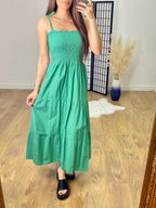 Leonardo Plain Shirred Tiered Hem Maxi Dress