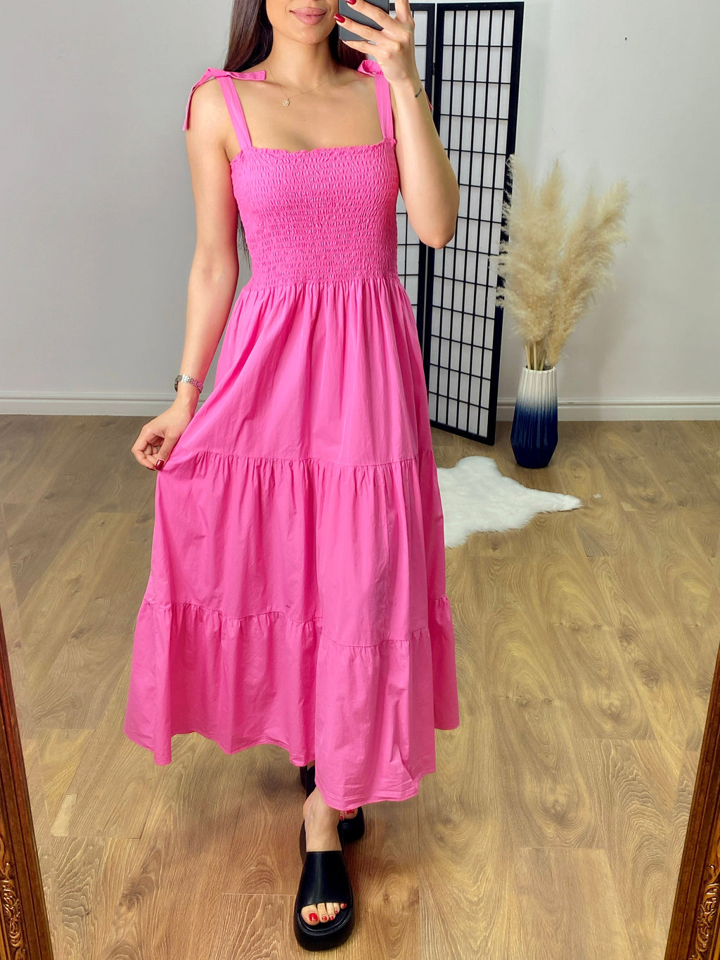 Leonardo Plain Shirred Tiered Hem Maxi Dress