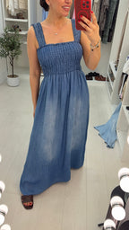 Joana Shirred Bust Denim Maxi Dress