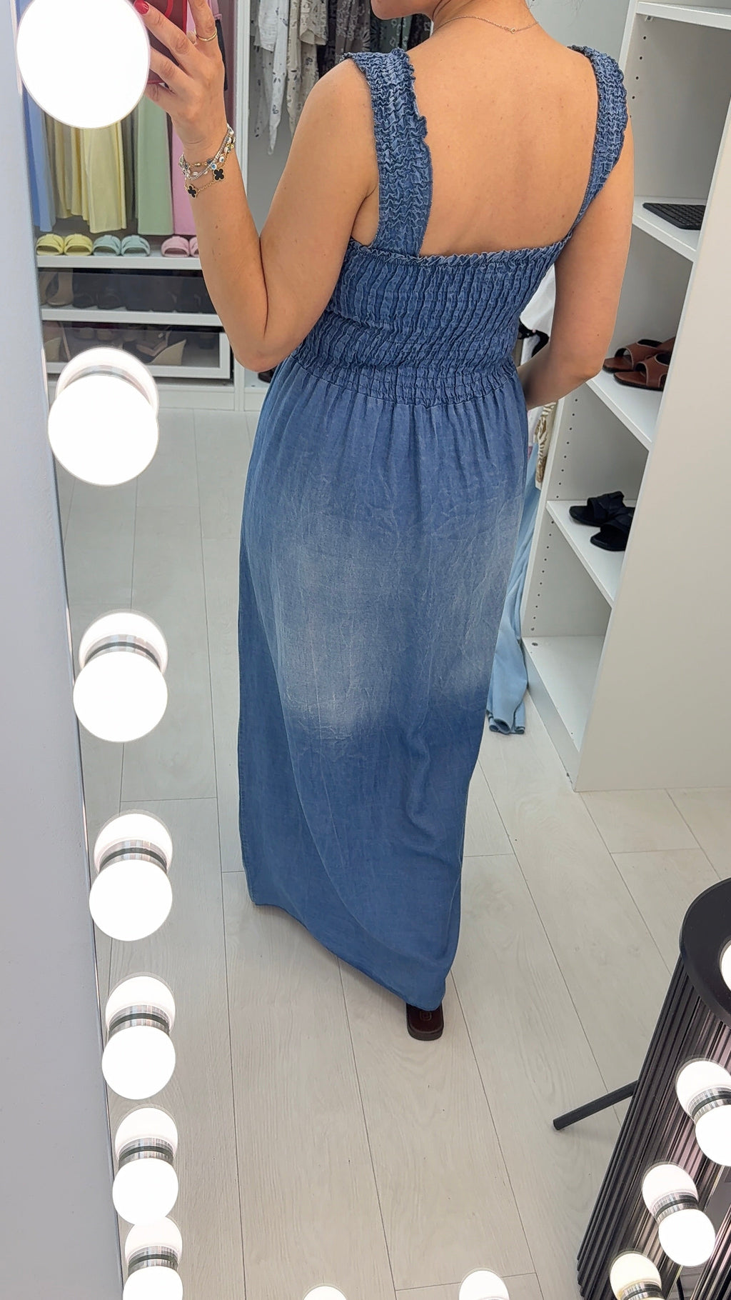 Joana Shirred Bust Denim Maxi Dress