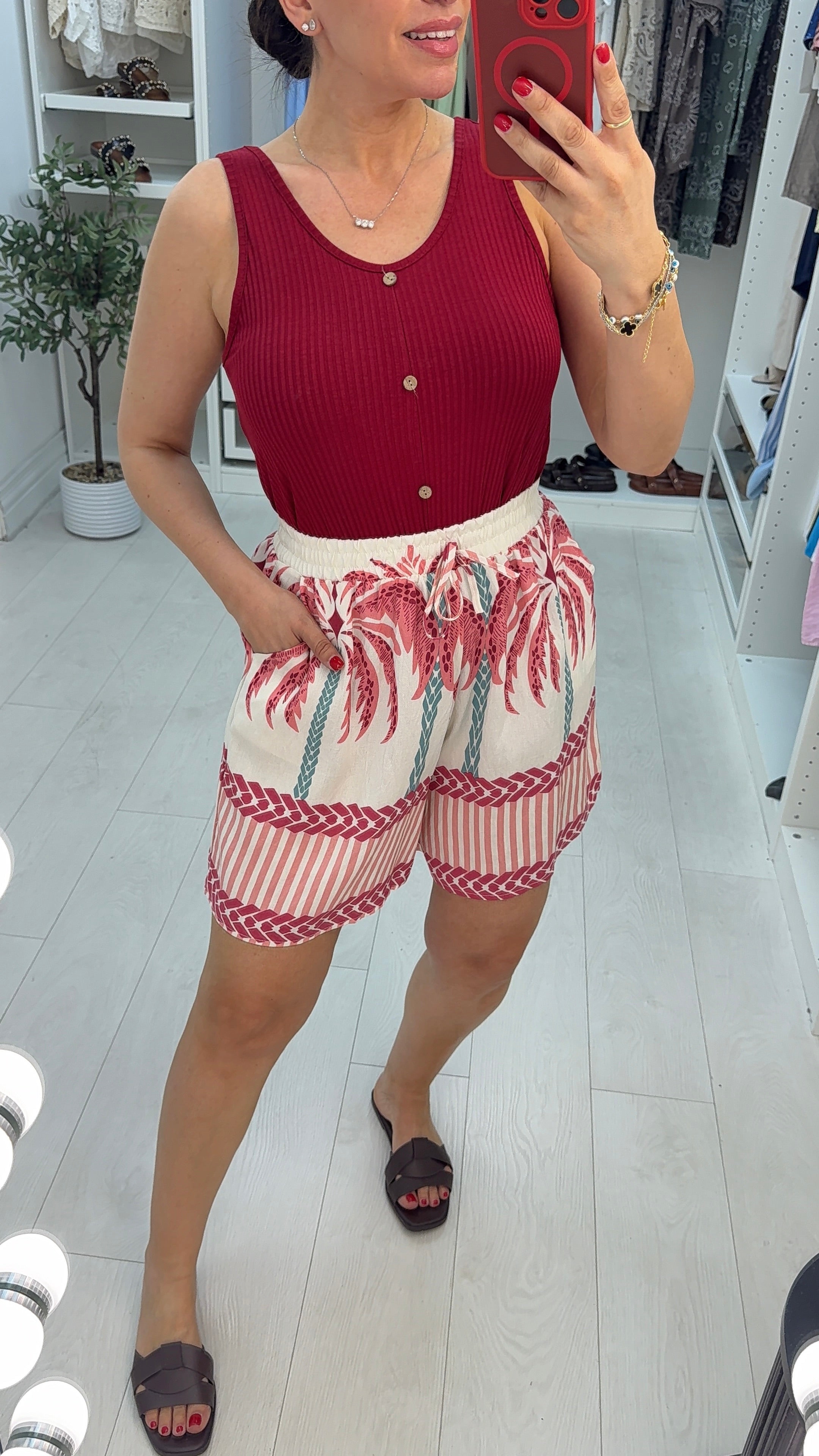 Estilla Palm Tree Print Loose Fit Shorts