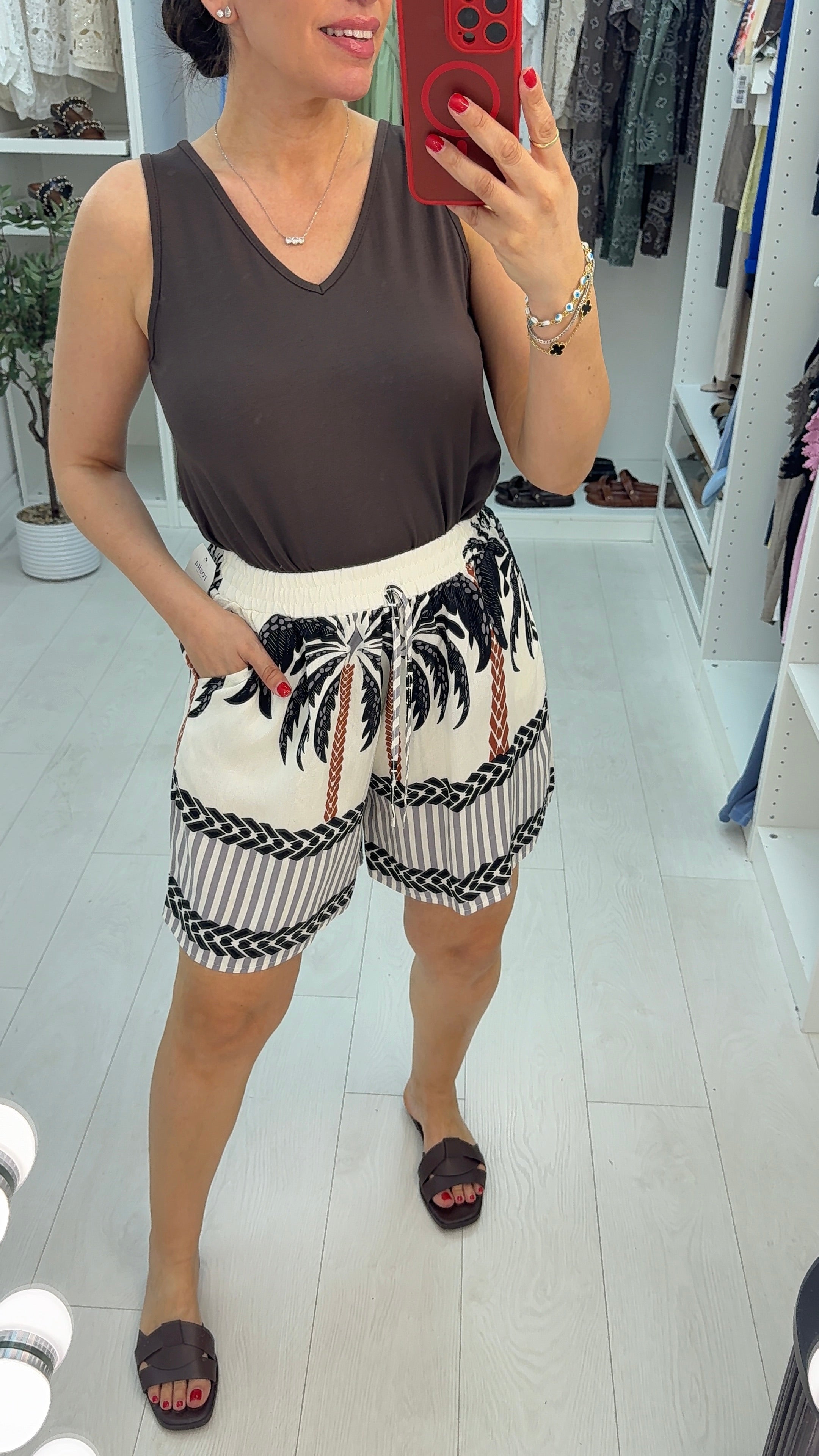 Estilla Palm Tree Print Loose Fit Shorts