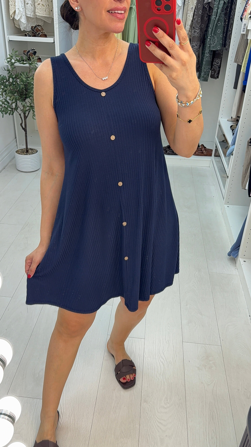 Angelina Plain Loose Fit Ribbed Midi Dress