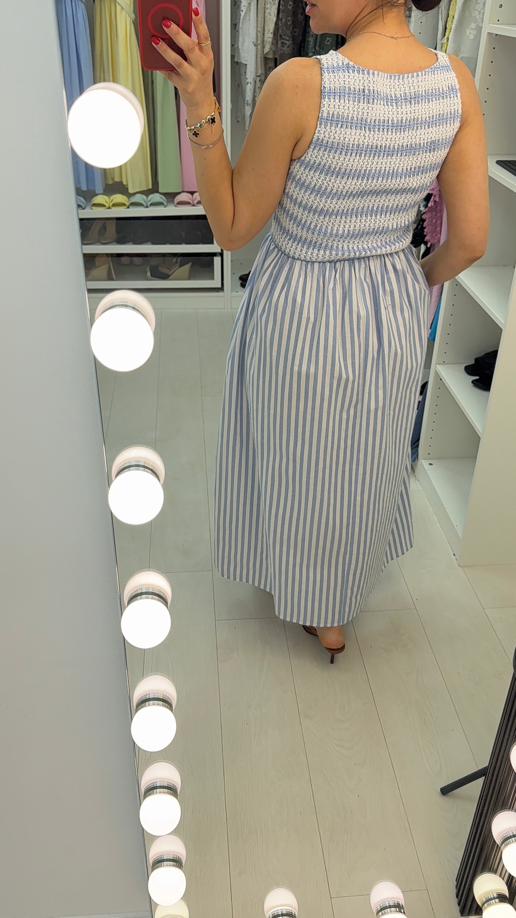 Nadalia Striped Shirred Bust Poplin Dress