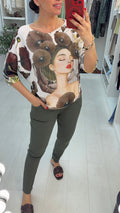 Ballie Poppy Lady Print Batwing Top