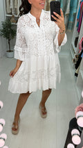 Rebecca Lace Embroidered Detail Smock Dress