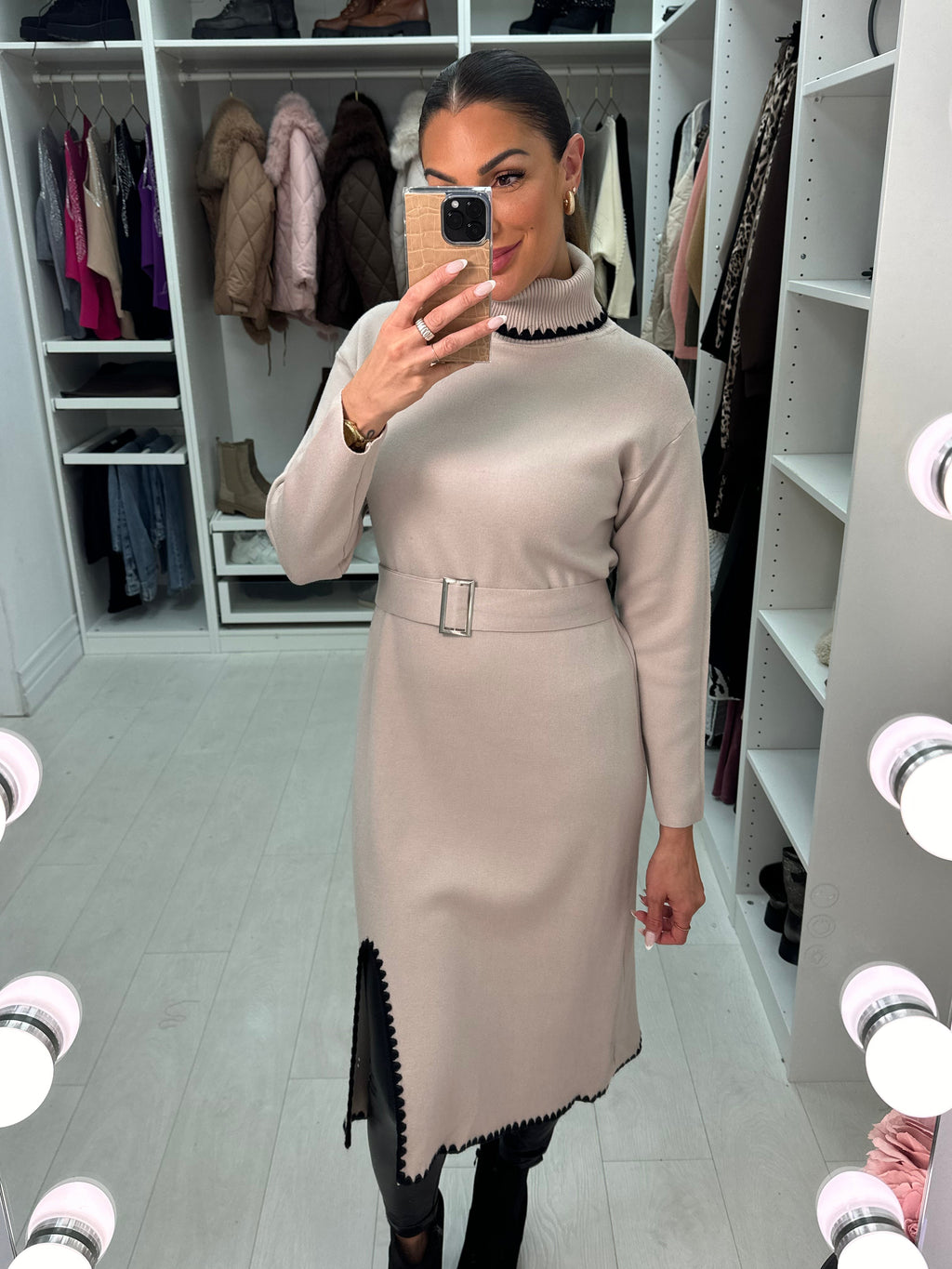 Celeste Stitch Detail Belted Jumper Dress