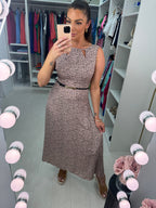 Shenner Beige Pebble Print Cut Out Dress