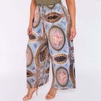 Vintage Abstract Print Wide-Leg Drawstring Palazzo Pleated Pants