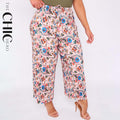 Colorful Florals Abstract Print Wide-Leg Drawstring Palazzo Pleated Pants