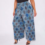 Geometric Patterns Abstract Print Wide-Leg Drawstring Pants Palazzo Pleated Pants