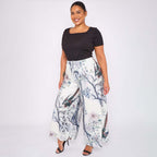 Bird Chinese style Abstract Print Wide-Leg Drawstring Pants Palazzo Pleated Pants