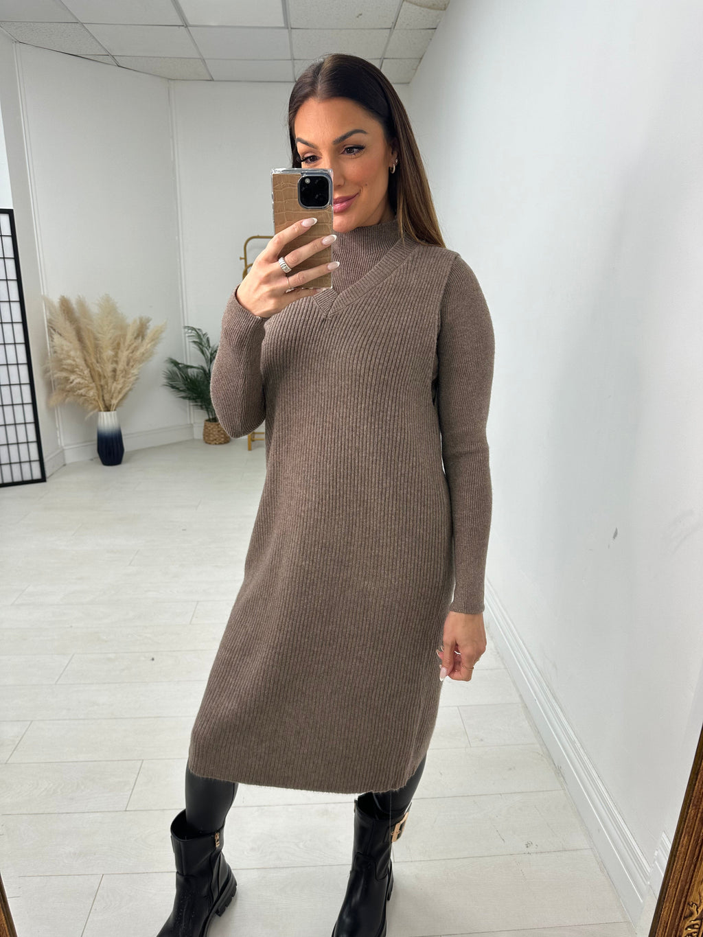 Evelina Plain Ribbed 2 Piece Dress Co-Ord Set