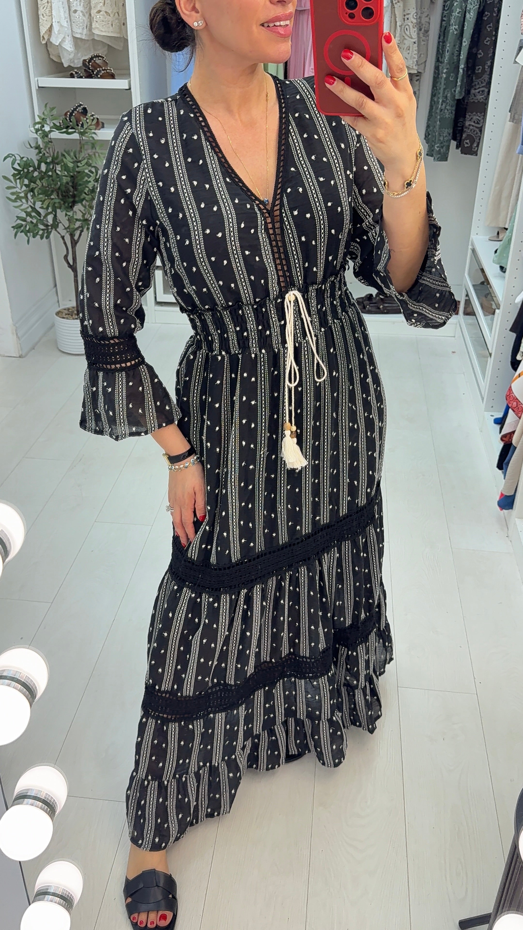 Luni Embroided V Neck Maxi Dress