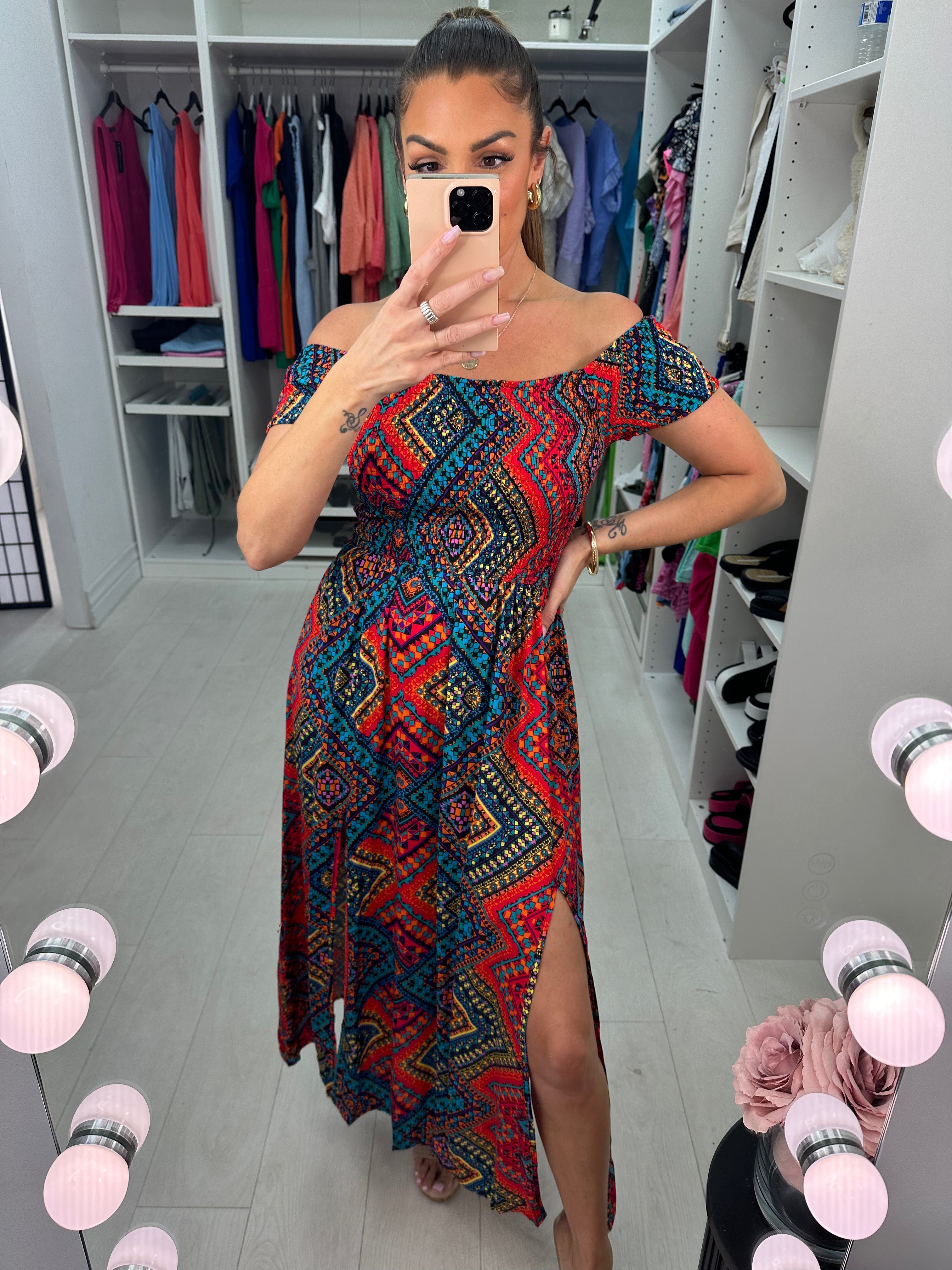 Octarna Graphic Print Split Front Dress