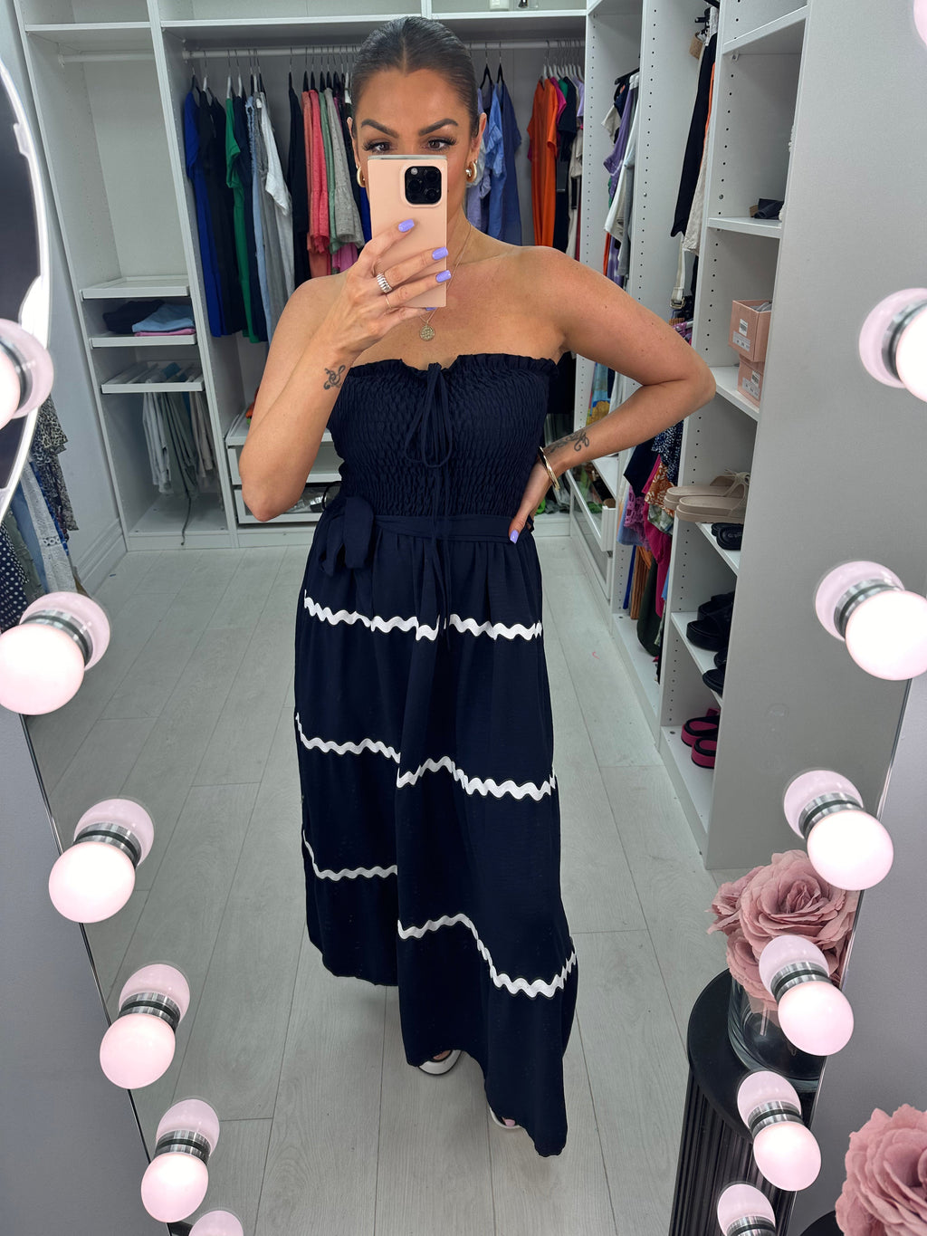 Natalina Ric-Rac Detail Elasticated Bust Maxi Dress