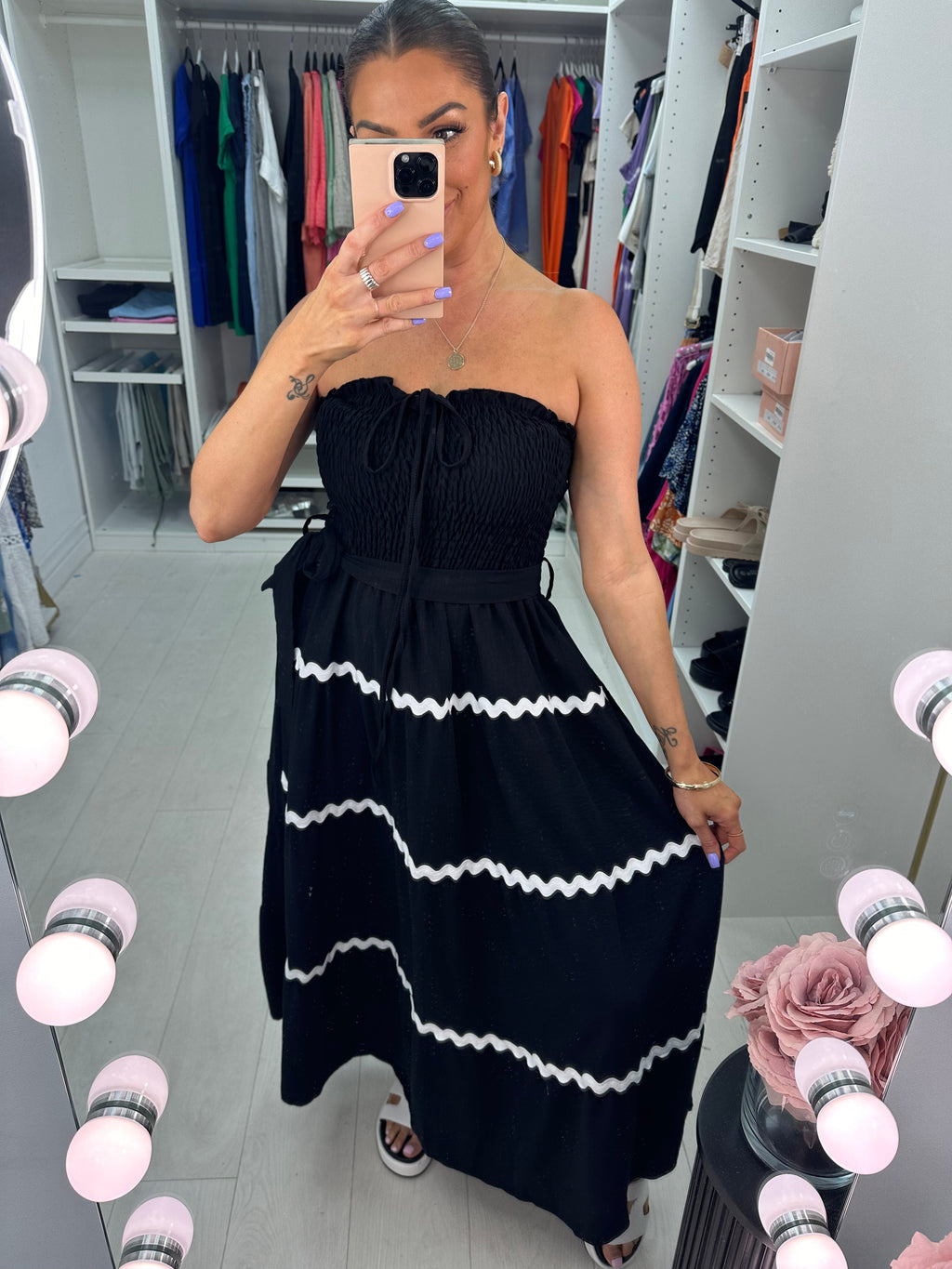 Natalina Ric-Rac Detail Elasticated Bust Maxi Dress