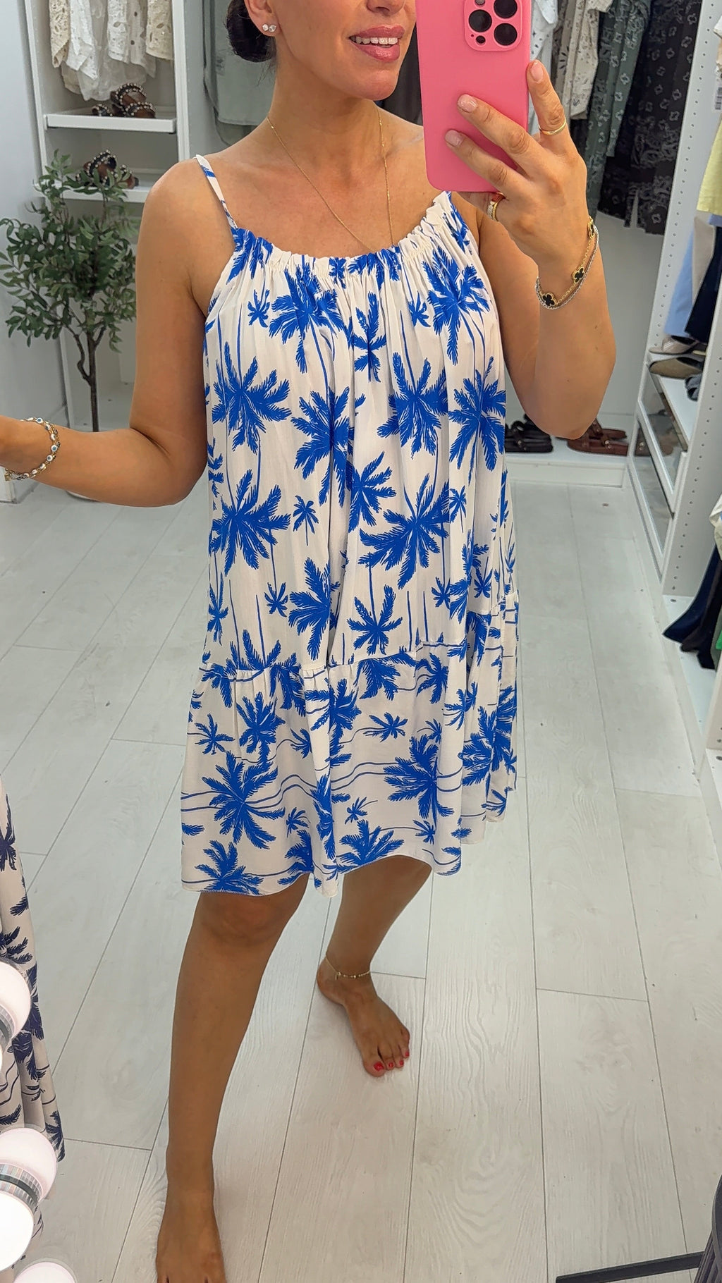 Carol Palm Tree Print Loose Fit Strappy Dress