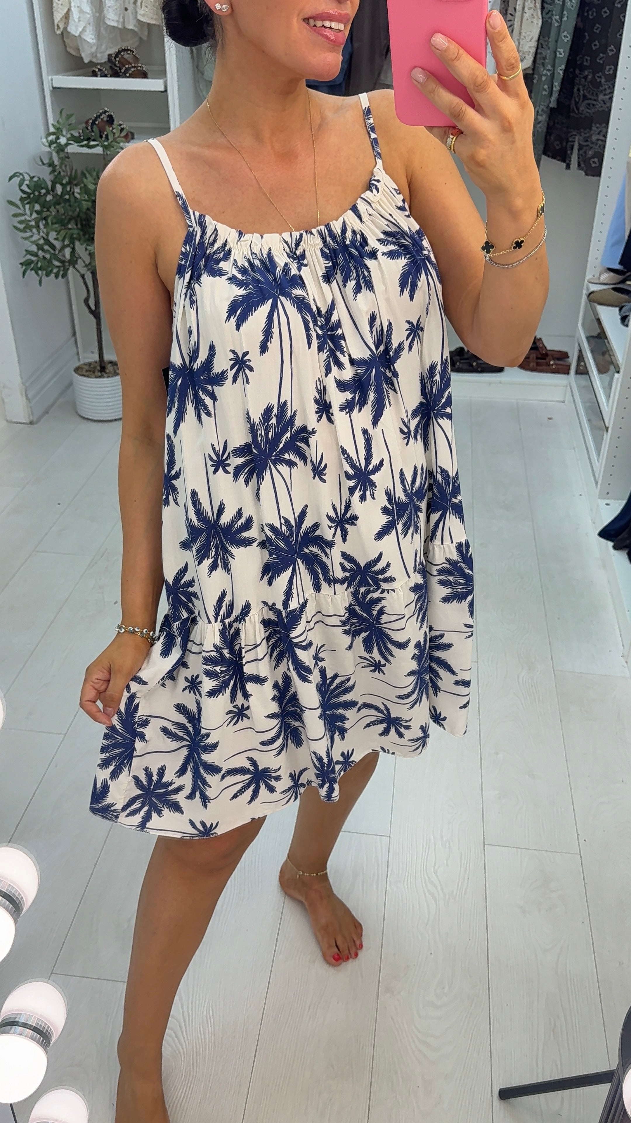 Carol Palm Tree Print Loose Fit Strappy Dress