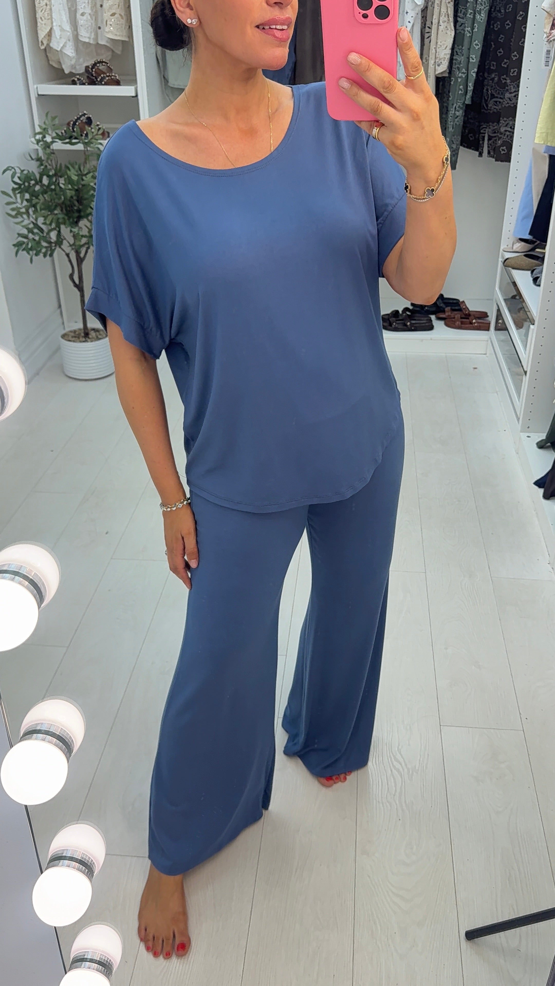 Helana Plain Loose Fit Dipped Hem Co-Ord Set