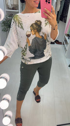 Hailey Wine Print Batwing Top