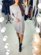 Anissa Bow Pearl Diamante Detail Knit Dress