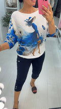 Gian Floral Butterfly Print Batwing Top
