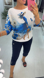Gian Floral Butterfly Print Batwing Top