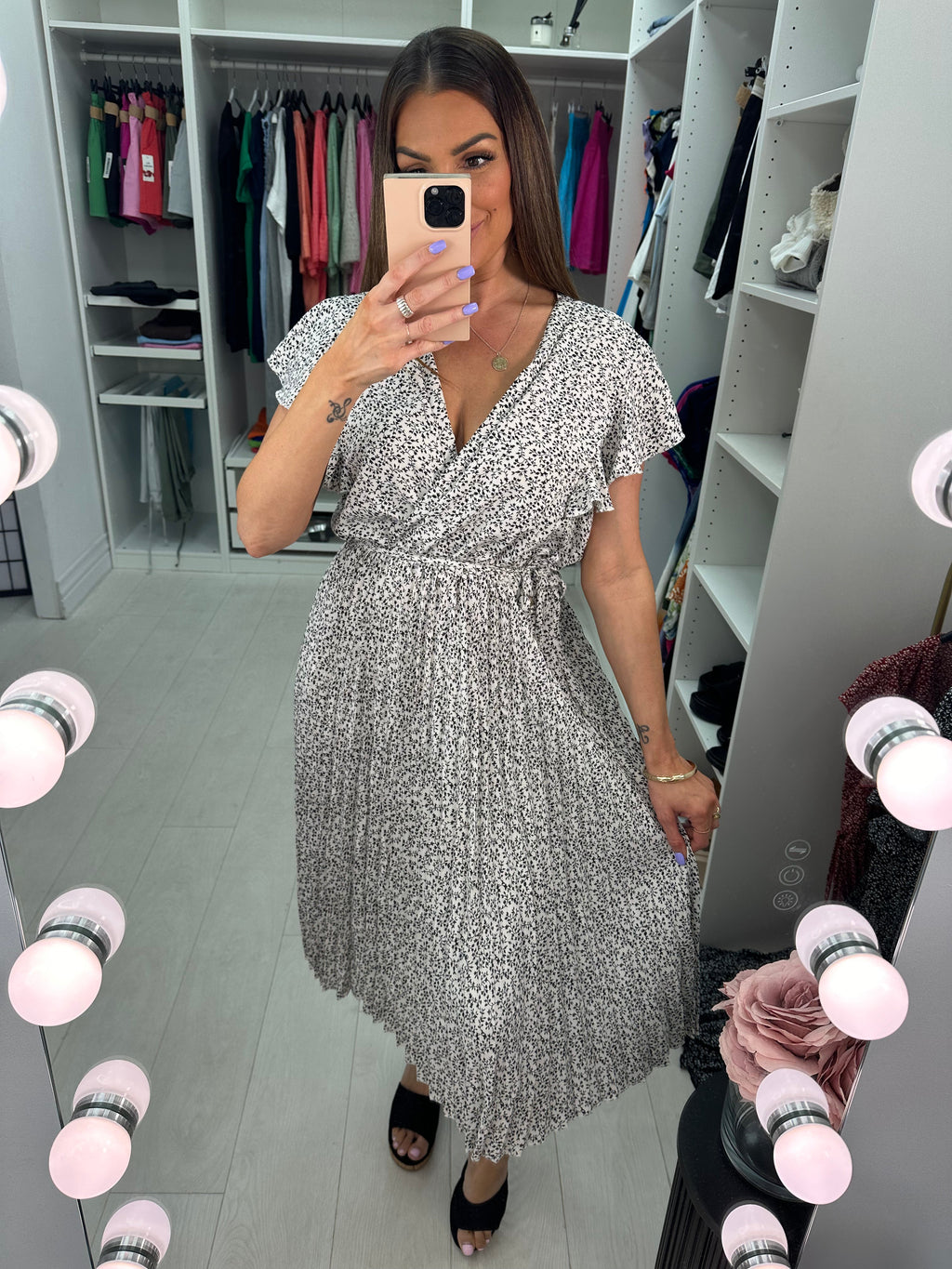 Trudy Wrap Effect Pleat Dress