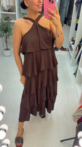 Wendelyn Plain Ruffled Halter Neck Maxi Dress