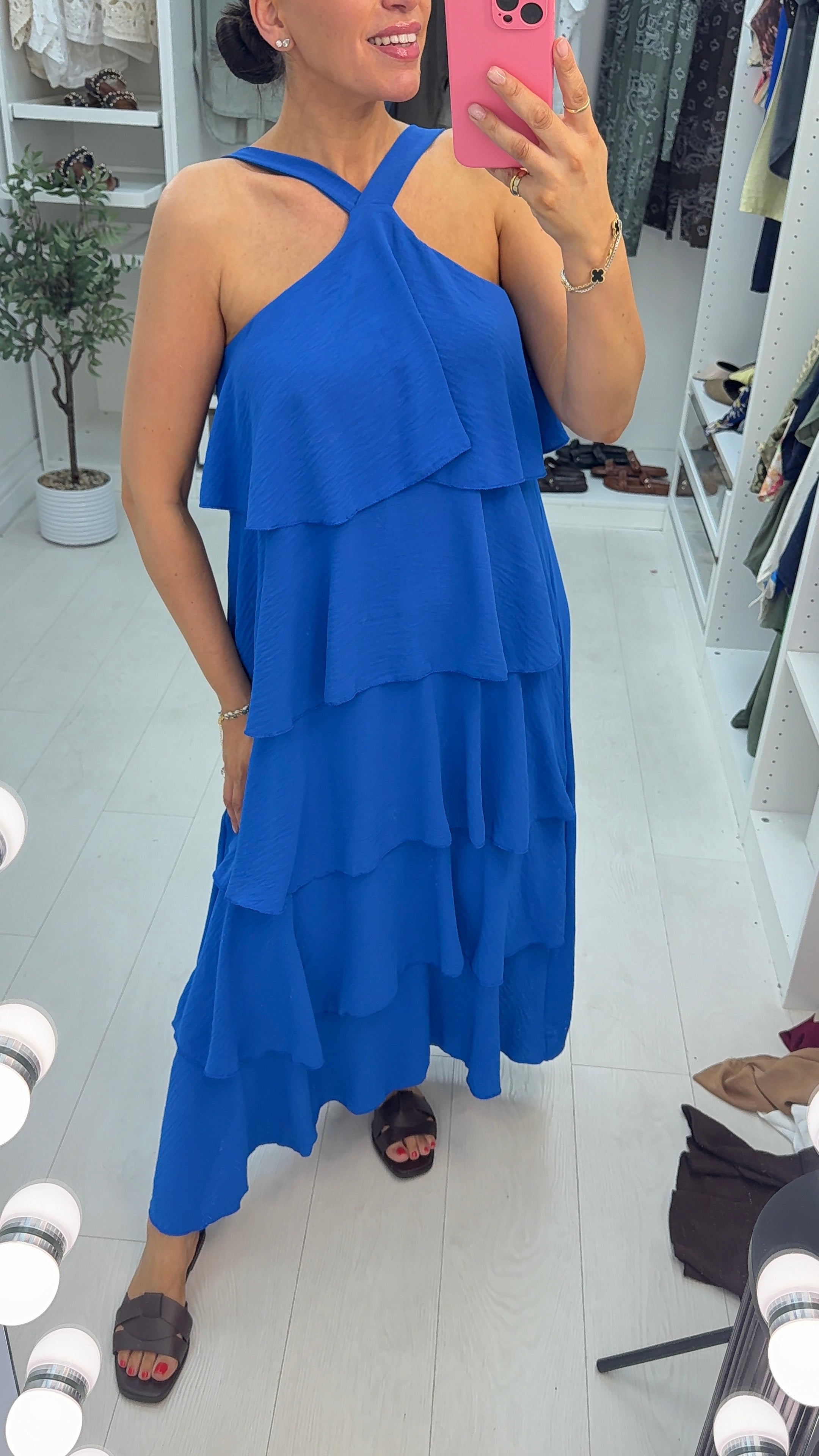 Wendelyn Plain Ruffled Halter Neck Maxi Dress