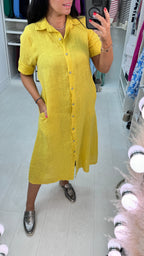 Leilani Button Front Linen Shirt Dress