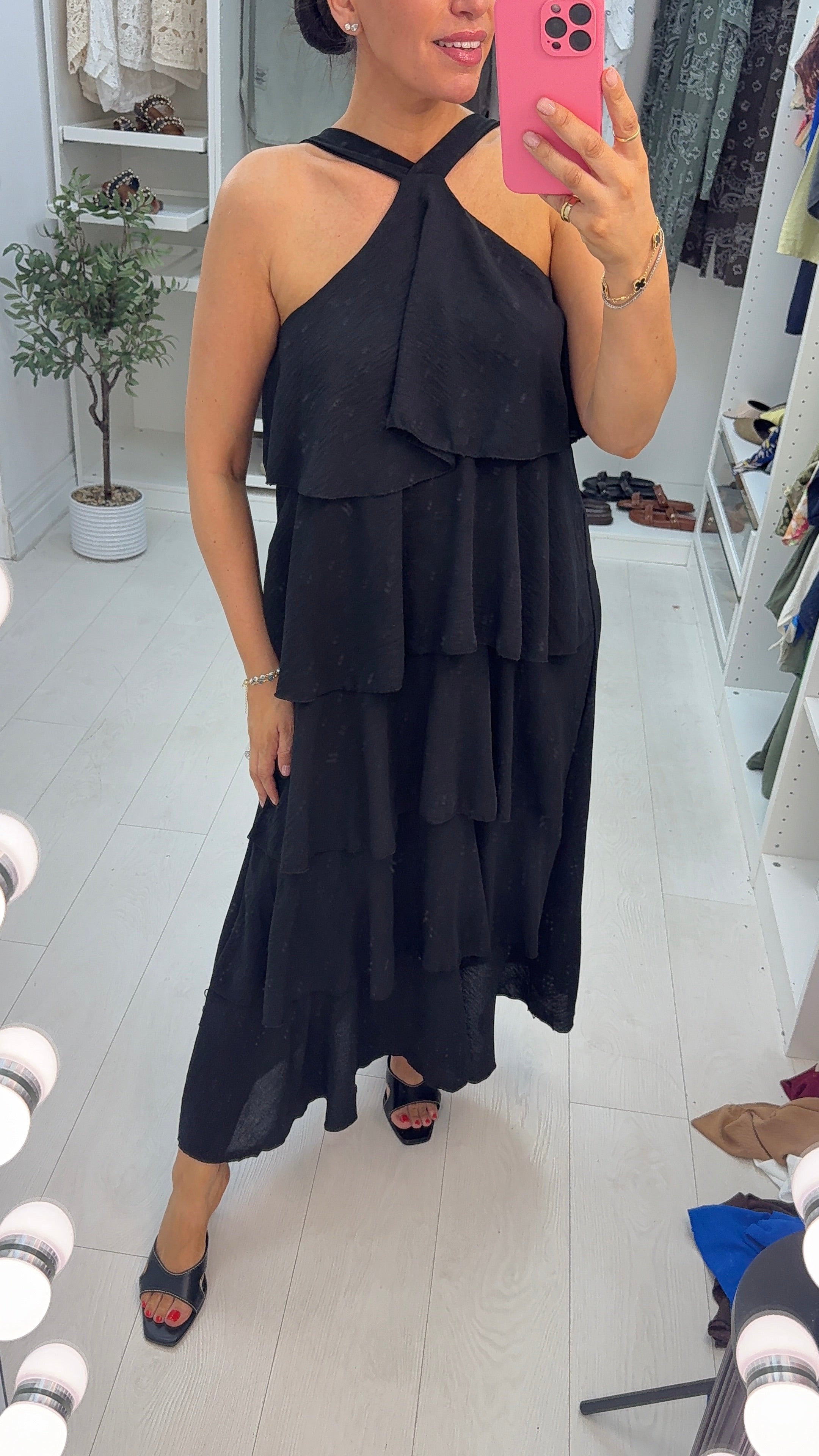 Wendelyn Plain Ruffled Halter Neck Maxi Dress