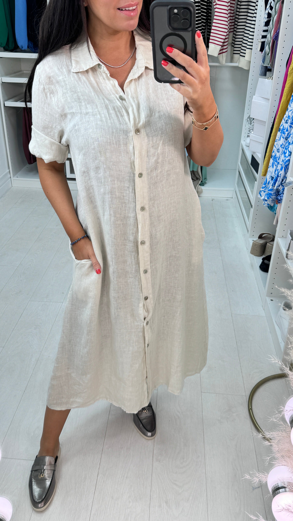 Leilani Button Front Linen Shirt Dress