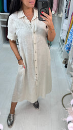 Leilani Button Front Linen Shirt Dress